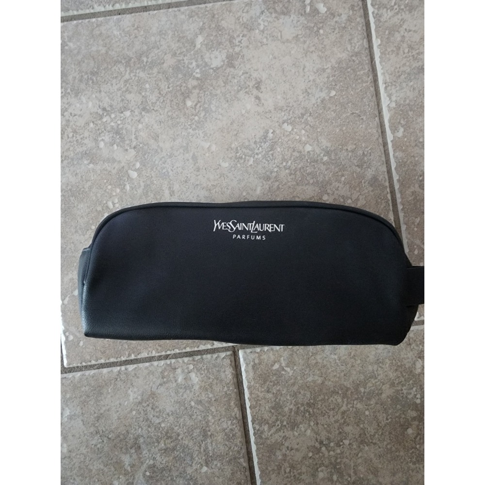 Yves Saint Laurent Parfums Black Faux Leather Toiletry Bag Makeup Pouch YSL